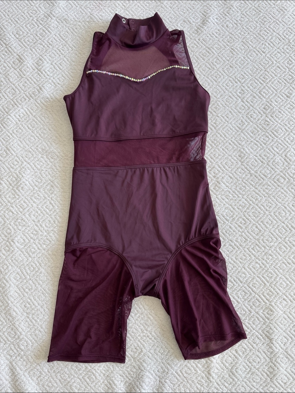 balera Burgundy High Neck Sleeveless Rhinestone Dance Bodysuit Sz M